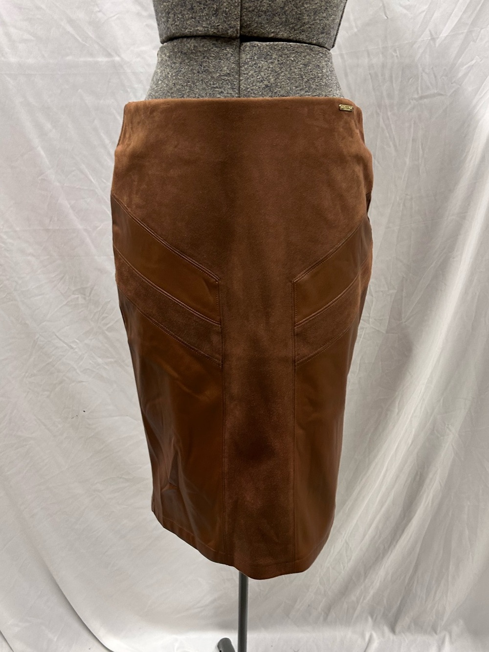 Marc New York Brown Suede and Leather Pencil Skirt - Size Small